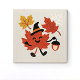 Punch Needle Halloween Feuille Sorcière : tableau brodé terminé sur son cadre