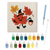 Contenu du kit punch needle feuille sorcière : toile sur cadre, aiguilles et fils de laine
