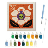 Contenu du kit punch needle fleur potion : toile sur cadre, aiguilles et fils de laine