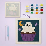 Toile imprimée numérotée et tableau punch needle gâteau fantôme terminé