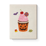 Punch Needle Halloween Glace Citrouille : tableau brodé terminé sur son cadre