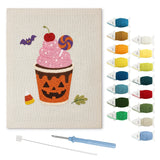 Contenu du kit punch needle glace citrouille : toile sur cadre, aiguilles et fils de laine