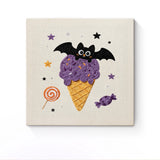 Punch Needle Halloween Glace Violette : tableau brodé terminé sur son cadre