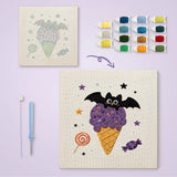 Toile imprimée numérotée à côté du tableau punch needle glace violette terminé