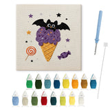 Contenu du kit punch needle Halloween glace : toile sur cadre, aiguilles et fils de laine