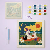 Toile imprimée numérotée à côté du tableau punch needle goûter fantômes terminé