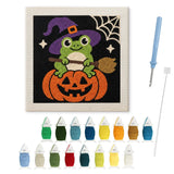 Contenu du kit punch needle Halloween : toile sur cadre, aiguilles et fils de laine