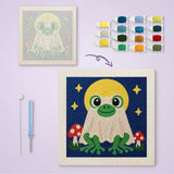 Toile imprimée numérotée et tableau punch needle grenouille lune terminé