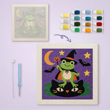 Toile imprimée numérotée et tableau punch needle grenouille mage terminé