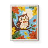 Punch Needle Halloween Hibou d'Automne : tableau brodé terminé sur son cadre