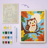 Toile imprimée numérotée et tableau punch needle hibou d'automne terminé