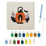 Contenu du kit punch needle Halloween lanterne : toile sur cadre, aiguilles et fils de laine