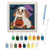Contenu du kit punch needle lapin : toile sur cadre, aiguilles et fils de laine