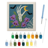 Contenu du kit punch needle main campanules : toile sur cadre, aiguilles et fils de laine