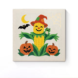 Punch Needle Halloween Maïs Épouvantail : tableau brodé terminé sur son cadre