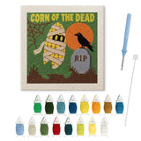 Contenu du kit punch needle maïs momie : toile sur cadre, aiguilles et fils de laine