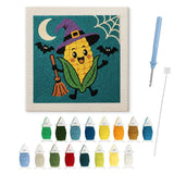 Contenu du kit punch needle Halloween : toile sur cadre, aiguilles et fils de laine