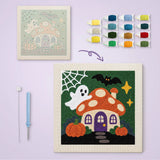 Toile imprimée numérotée à côté du tableau punch needle maison champignon violette terminé