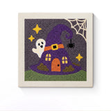 Punch Needle Halloween Maison Chapeau : tableau brodé terminé sur son cadre