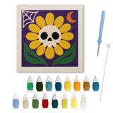 Contenu du kit punch needle Halloween : toile sur cadre, aiguilles et fils de laine