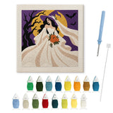 Contenu du kit punch needle Halloween : toile sur cadre, aiguilles et fils de laine