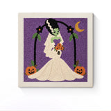 Punch Needle Halloween Mariée Monstre : tableau brodé terminé sur son cadre