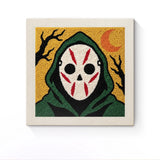 Punch Needle Halloween Masque à Capuche : tableau brodé terminé sur son cadre