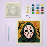 Toile imprimée numérotée et tableau punch needle masque blanc terminé