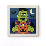 Punch Needle Halloween Monstre Bonbons : tableau brodé terminé sur son cadre