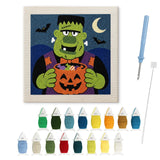Contenu du kit punch needle Halloween : toile sur cadre, aiguilles et fils de laine