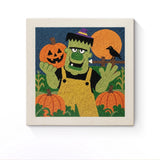 Punch Needle Halloween Monstre Fermier : tableau brodé terminé sur son cadre
