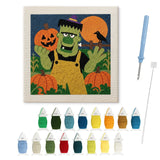 Contenu du kit punch needle monstre fermier : toile sur cadre, aiguilles et fils de laine