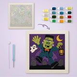 Toile imprimée numérotée et tableau punch needle monstre vert terminé