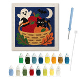 Contenu du kit punch needle panier au chat : toile sur cadre, aiguilles et fils de laine