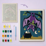 Toile imprimée numérotée et tableau punch needle chauve-souris au chaudron terminé