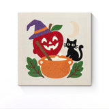 Punch Needle Halloween Pomme Chaudron : tableau brodé terminé sur son cadre