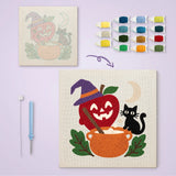 Toile imprimée numérotée à côté du tableau punch needle pomme chaudron terminé