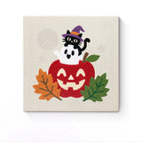 Punch Needle Halloween Pomme Fantôme : tableau brodé terminé sur son cadre