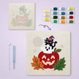 Toile imprimée numérotée et tableau punch needle pomme fantôme une fois terminé