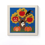Punch Needle Halloween Pommier Hanté : tableau brodé terminé sur son cadre