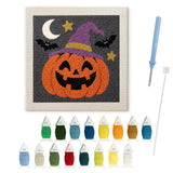Contenu du kit punch needle Halloween : toile sur cadre, aiguilles et fils de laine
