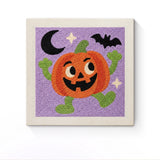 Punch Needle Halloween Potiron Sauteur : tableau brodé terminé sur son cadre