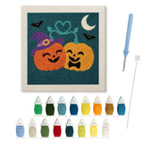 Contenu du kit punch needle Halloween : toile sur cadre, aiguilles et fils de laine