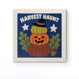 Punch Needle Halloween Potirons Empilés : tableau brodé terminé sur son cadre