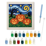 Contenu du kit punch needle citrouilles : toile sur cadre, aiguilles et fils de laine