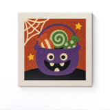 Punch Needle Halloween Seau à Bonbons : tableau brodé terminé sur son cadre