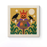 Punch Needle Halloween Sire Épouvantail : tableau brodé terminé sur son cadre