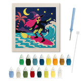 Contenu du kit punch needle sorcière Halloween : toile sur cadre, aiguilles et fils de laine