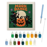 Contenu du kit punch needle Halloween : toile sur cadre, aiguilles et fils de laine