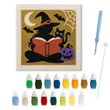 Contenu du kit punch needle Halloween : toile sur cadre, aiguilles et fils de laine